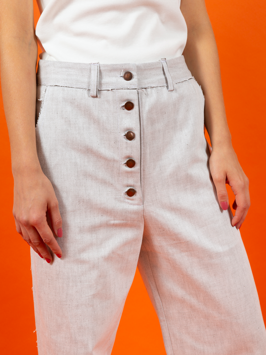 JAPANESE RAW Denim Button Pants White SIGHTLINE