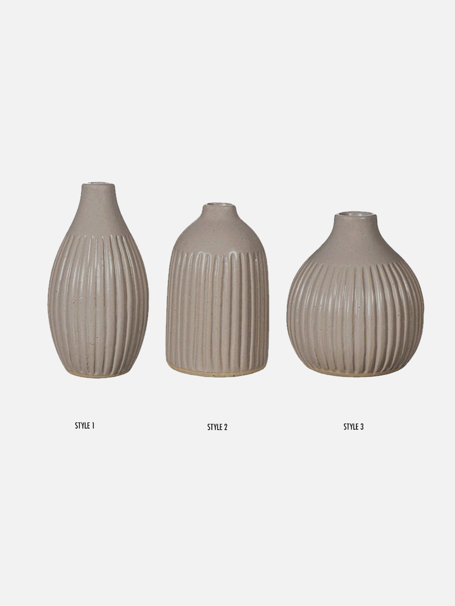 Grooved Bud Vases Grey - PICK UP ONLY