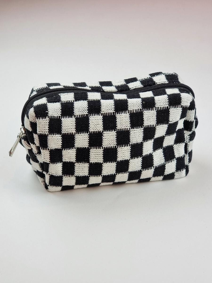 Checked Knit Beauty Bag