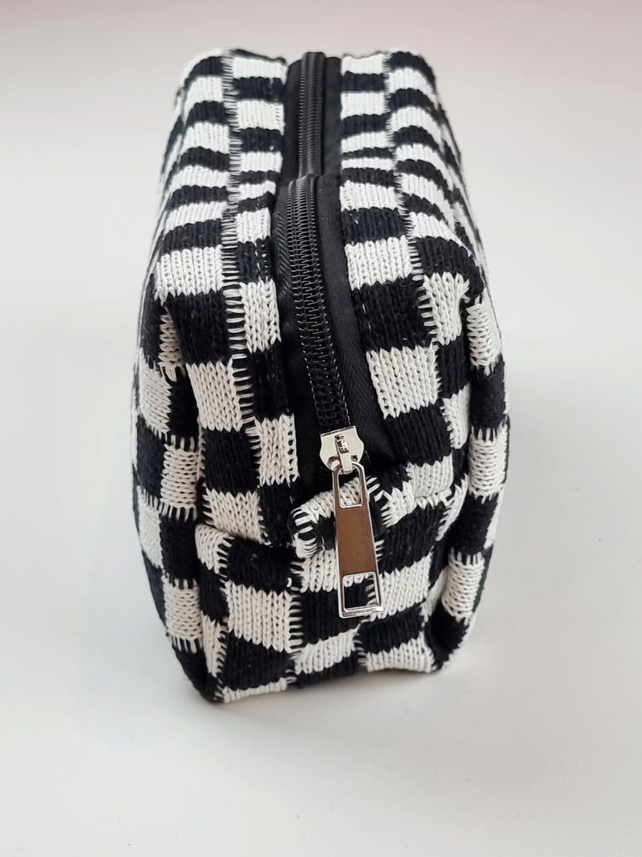 Checked Knit Beauty Bag