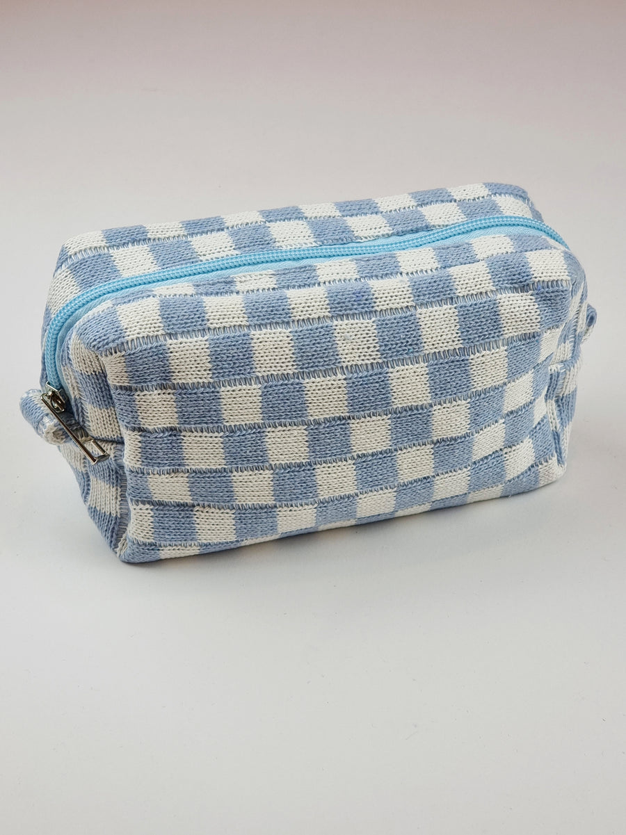 Checked Knit Beauty Bag