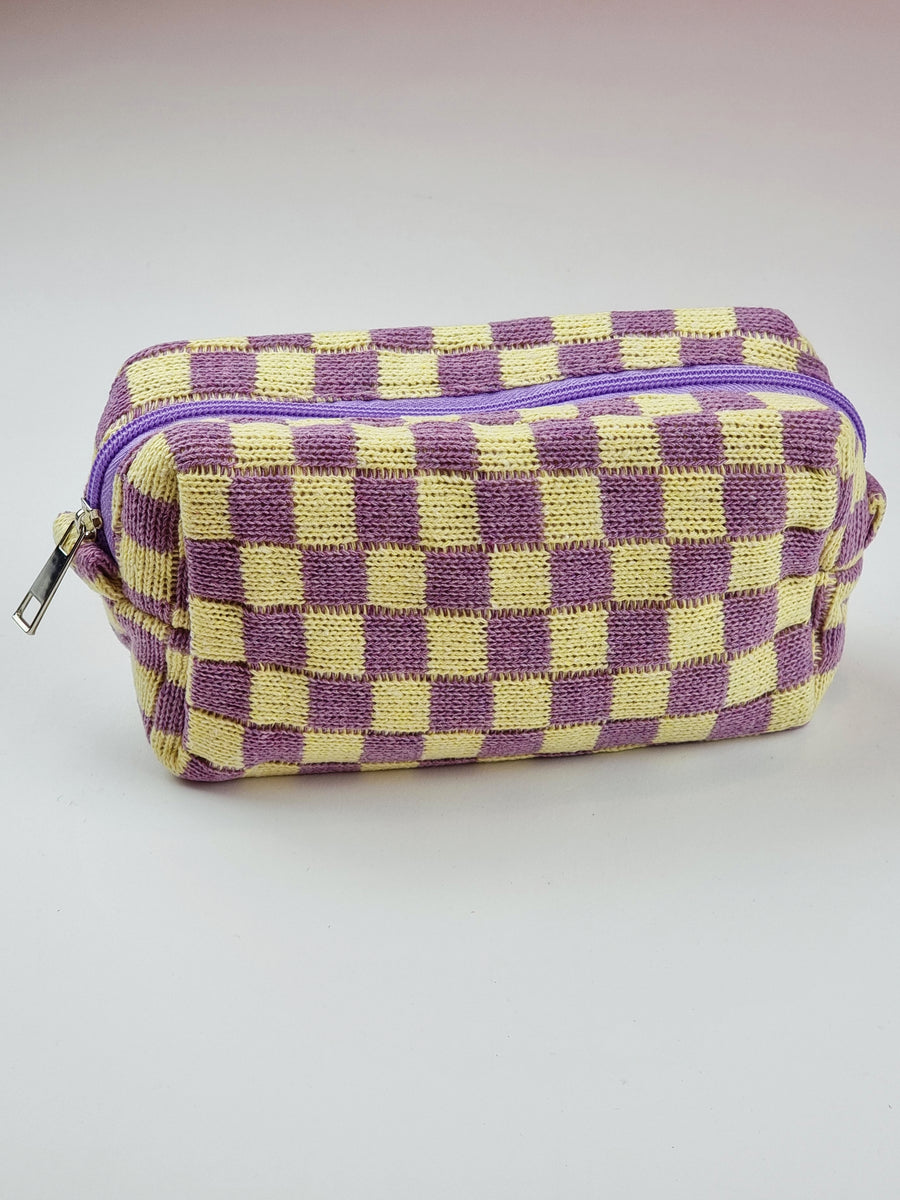 Checked Knit Beauty Bag