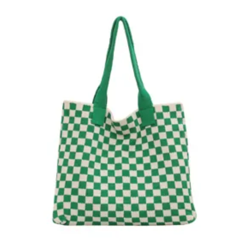 Big Checked Knit Bag with Handles