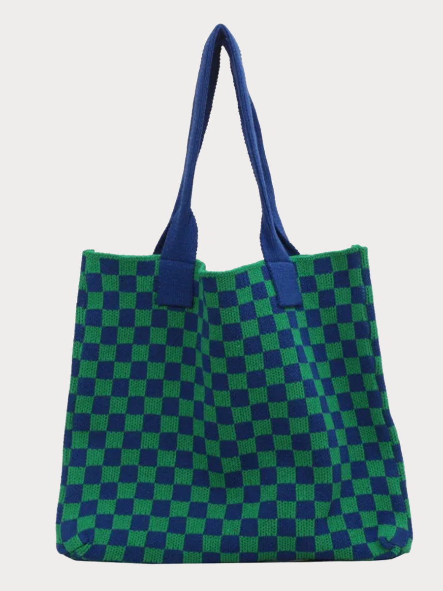 Big Checked Knit Bag with Handles