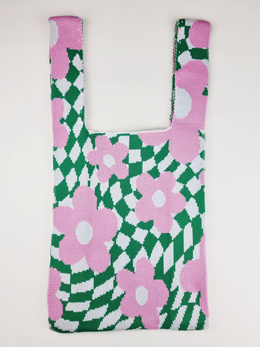 Flower Power checked Knit Bag