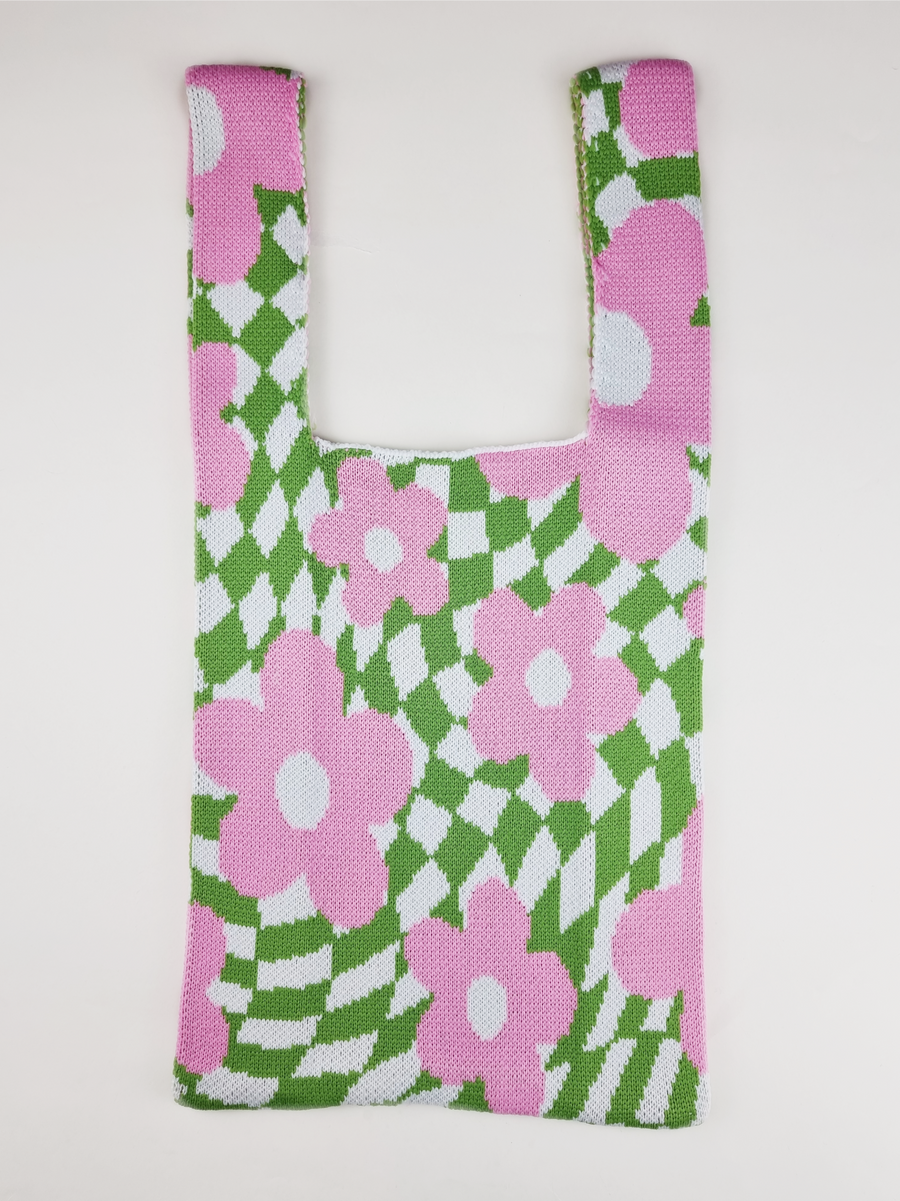 Flower Power checked Knit Bag