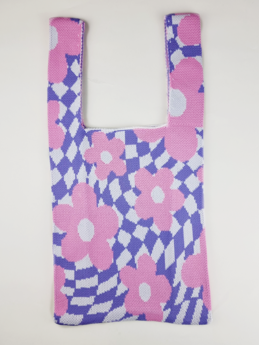 Flower Power checked Knit Bag